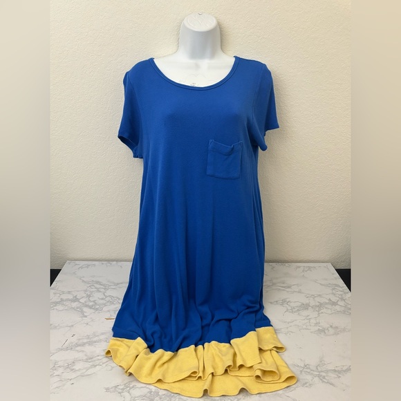 LuLaRoe Dresses & Skirts - LuLaRoe Women's Maxi Dress M Short Sleeve Pullover Blue Shift Colorblock